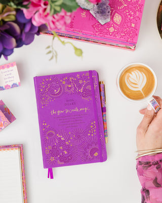 Motivational Intrinsic Berry Bliss purple 'Year to Create Magic' Diary with Adèle Basheer quotes.