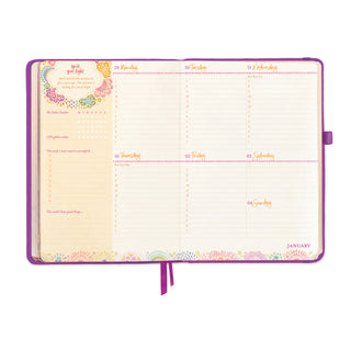 Intrinsic Year to Create Magic Diary Planner in purple - Weekly Organiser with daily appointments, habit tracker, gratitude list & inspiring quote by Adèle Basheer.