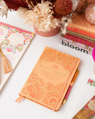 Year for New Beginnings Diary by Intrinsic in creamy orange Citrine Dream, for goal-setting and personal growth.