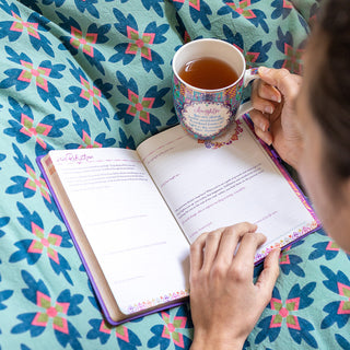 Bold and blissful Daughter ceramic tea mug with inspirational message by Adele Basheer. Designed in South Australia.
