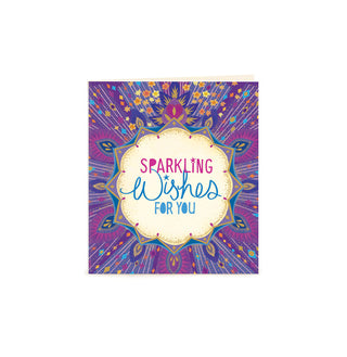Australian Brand Intrinsic Sparkling Wishes For You motivational Gift Tag for best wishes, gifts for her and birthday gifts. Patterned present tag with purple and blue hues in a starry ethereal design, with gold foil. Inspirational occasion swing tag for joy and good luck with heartfelt quote by Adele Basheer. Blank Inside for you message.