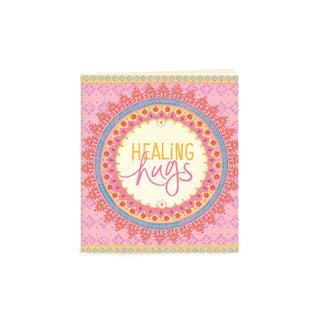 Australian Brand Intrinsic Healing Hugs Gift Tag for sympathy and support. A beautiful way to complete personalised gifts with purple, blue and turquoise on a bohemian design, and sparkles of gold foil. Soulful condolence swing tag with heartfelt quote by Adele Basheer. Blank Inside for you message.