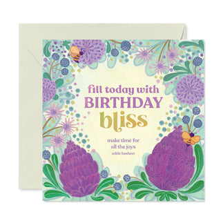 Intrinsic Birthday Bliss Greeting Card - colourful birthday card with floral illustrations and bees - Birthday card for family, friend, Mum, Sister, Aunt, Girlfriend - Made in South Australia