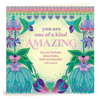 Intrinsic One of a kind Amazing Greeting Card - colourful birthday card with floral illustrations and bees - Birthday card for family, friend, Mum, Sister, Aunt, Girlfriend - Made in South Australia