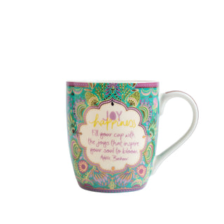 Inspirational ceramic coffee mugs with motivational message, bohemian pattern and gold foiling