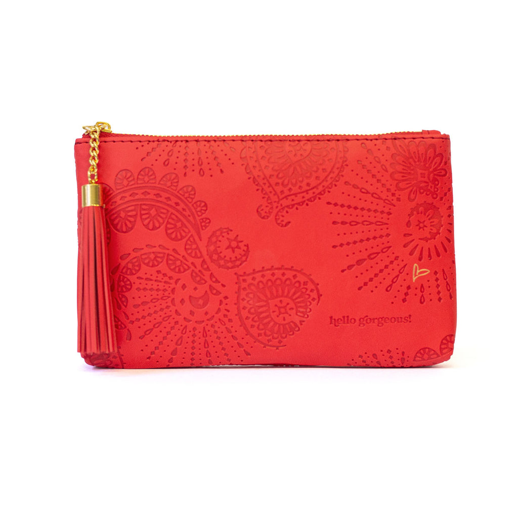 Intrinsic soft vegan leather red essential purse - large red coin purse with zip and red tassel keychain - designed in South Australia 