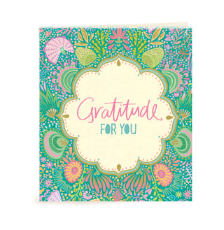 Australian Brand Intrinsic Gratitude For You Gift Tag for showing appreciation, thanks and best wishes. Complete your gift packs, gifts for her and birthday gifts with this present tag with pretty turquoise hues on a unique floral design and gold foil. Inspirational occasion swing tag for joy and gratitude with heartfelt quote by Adele Basheer. Blank Inside for you message.