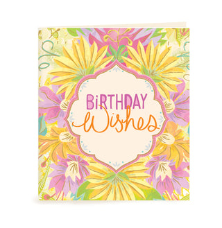 Australian Brand Intrinsic Birthday Wishes Burst Gift Tag is gorgeous to complete gift packs for her and birthday gifts. Patterned present tag with yellow, pink and green in a hand illustrated floral design, with gold foil. Birthday swing tag with heartfelt quote by Adele Basheer. Blank Inside for you message.