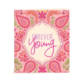 Australian Brand Intrinsic Forever Young Gift Tag to celebrate someone special of any age! Complete your gift packs, gifts for her and birthday gifts with this inspiring present tag with pretty pink hues on a unique bohemian design and gold foil. Birthday swing tag with heartfelt quote by Adele Basheer. Blank Inside for your message.