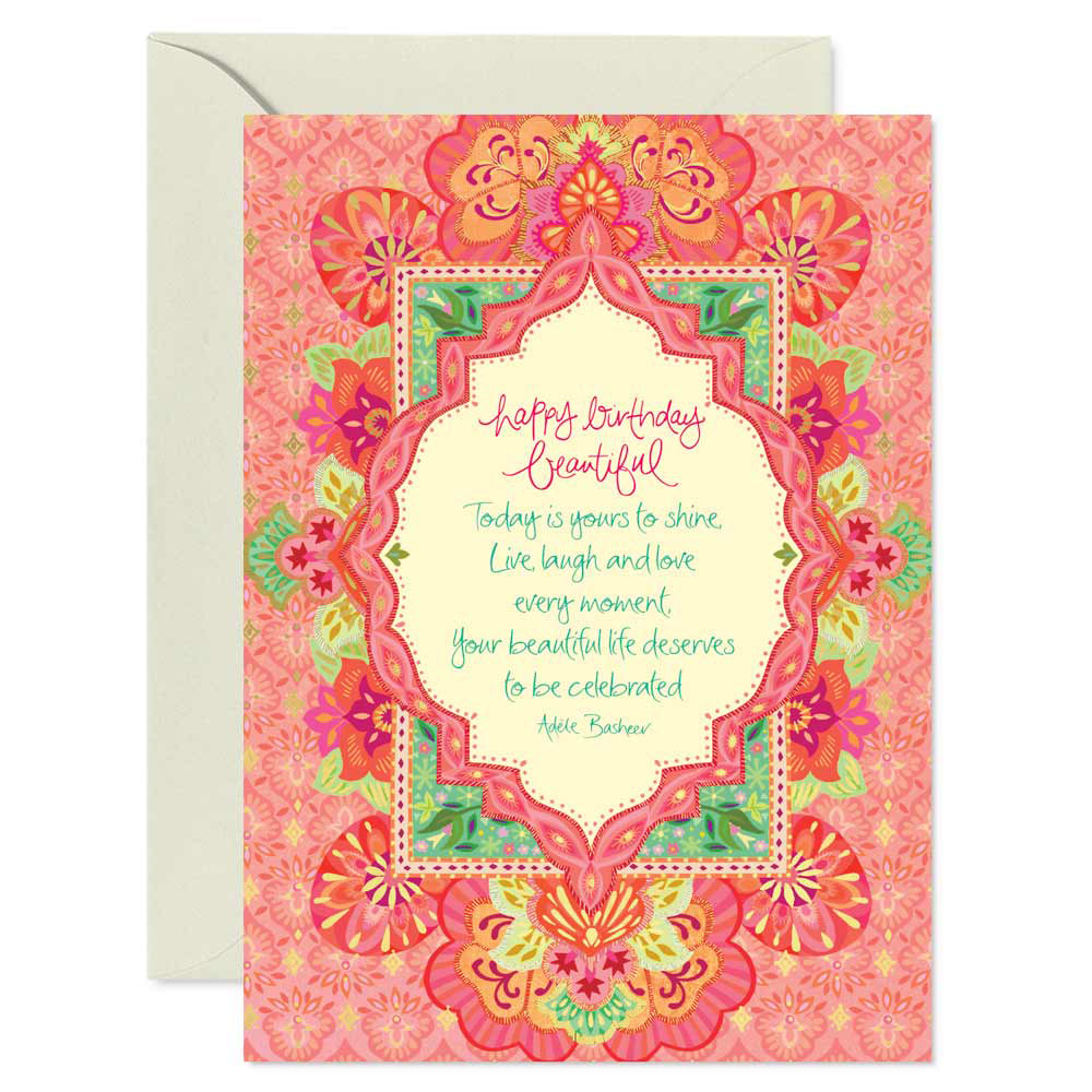 Intrinsic Pink and Gold Beautiful Dreamer Birthday Greeting Card with inspirational quote