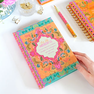 Australian Intrinsic inspirational desk stationery - pastel orange Live Life Wonderful blank A5 Notebook and journal - Journaling gifts for stationery lovers