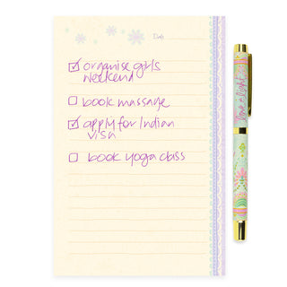 Pastel Green, Lilac and Pink Rollerball Pen with Matching Guided Journal
