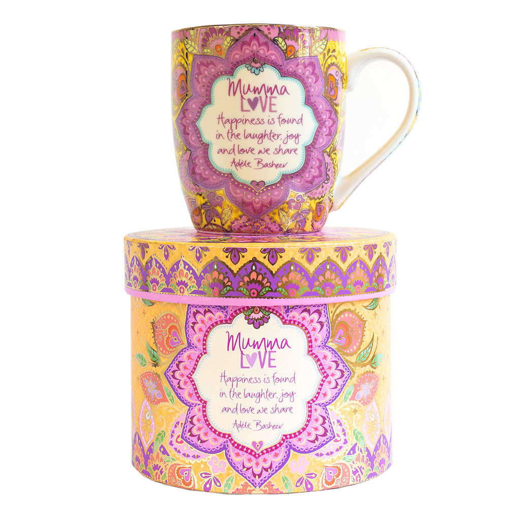 Gift for Mum/Mom - Mumma Love ceramic mug with heartfelt message for mothers - pink and orange