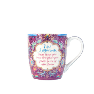 Purple New Beginnings ceramic homewares coffee mug with inspirational Adèle Basheer quote