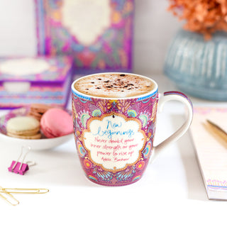 Purple new beginnings ceramic Intrinsic Mug. Designed in South Australia with motivational message from Adele Basheer.