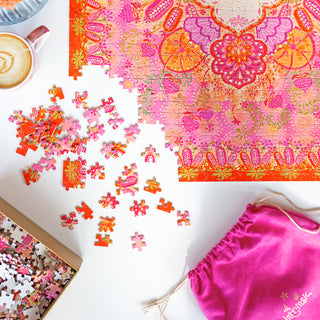 Australian Intrinsic Pink Orange Coral 1000 Piece Jigsaw Puzzle for adults with motivational message and pink pouch