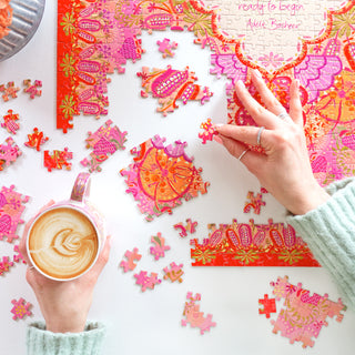 Self care mindful me-time soul soothing session of jigsaw puzzling