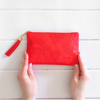 Intrinsic Scarlet Red essential zip purse - large coin zip up purse - red purse for sunglasses - red phone purse with inspirational quote