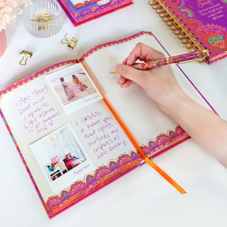 Australian Intrinsic magenta pink + purple Rise Strong A5 blank Notebook - inspiring office stationery with Adèle Basheer inspiring quote
