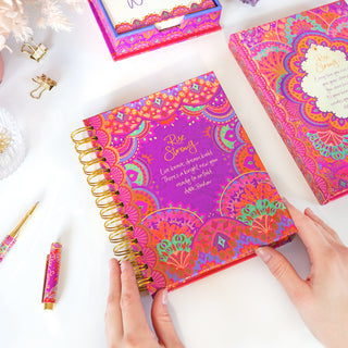 Australian Intrinsic inspirational Office Stationery - Magenta Rise Strong Spiral lined mini Notebook - pink stationery lover gifts