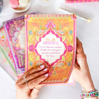 A5 orange and pink patterned note pad with inspirational quote by Adèle Basheer