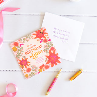 ‘Happy Birthday Shine’ Adèle Basheer Quote Greeting Card with heartfelt birthday message - Blank inside, red and green cover with flowers and bee - Made in South Australia - Birthday card for family, friend, Mum, Sister, Aunt, Girlfrien