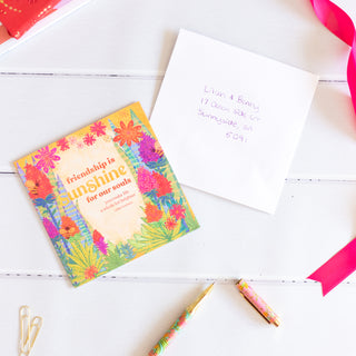 Adèle Basheer Quote Greeting Card with heartfelt friendship message - Blank inside, colourful rainbow cover with flowers and bee - Made in South Australia