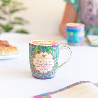 Joy & Happiness Ceramic Gift Boxed Coffee Mug - Colourful mug with gold foiling and motivational message by Adèle Basheer - Gifts for someone special