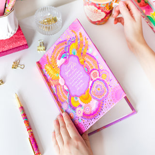 Inspirational Australian stationery brand Intrinsic - A5  lilac and pink Create Your Fate Guided Goal Journal with inspiring quote by Adèle Basheer on cover