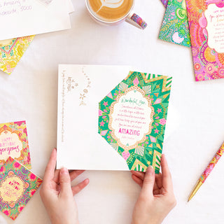 Intrinsic gold foiled beautiful greeting card for all occasions. Green heartfelt friendship greeting card with blank inside. Greeting card for someone special, card for your bestie or close friend.