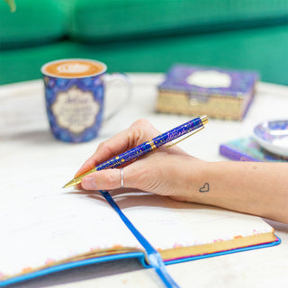 Intrinsic Gift Boxed Destiny Rollerball pen - thoughtful gift for astrology and space lovers - navy design with gold stars