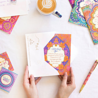 Intrinsic gold foiled beautiful greeting card for congratulating someone special. Red and blue heartfelt greeting card with blank inside. Greeting card for celebrating someone special, card for someone with an exciting life event.