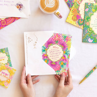 Australian Brand Intrinsic ‘Mum' Greeting Card. Floral patterned Mom / Mum card. Inspirational Mothers Day card with heartfelt quote by Adele Basheer. Blank Greeting Cards.