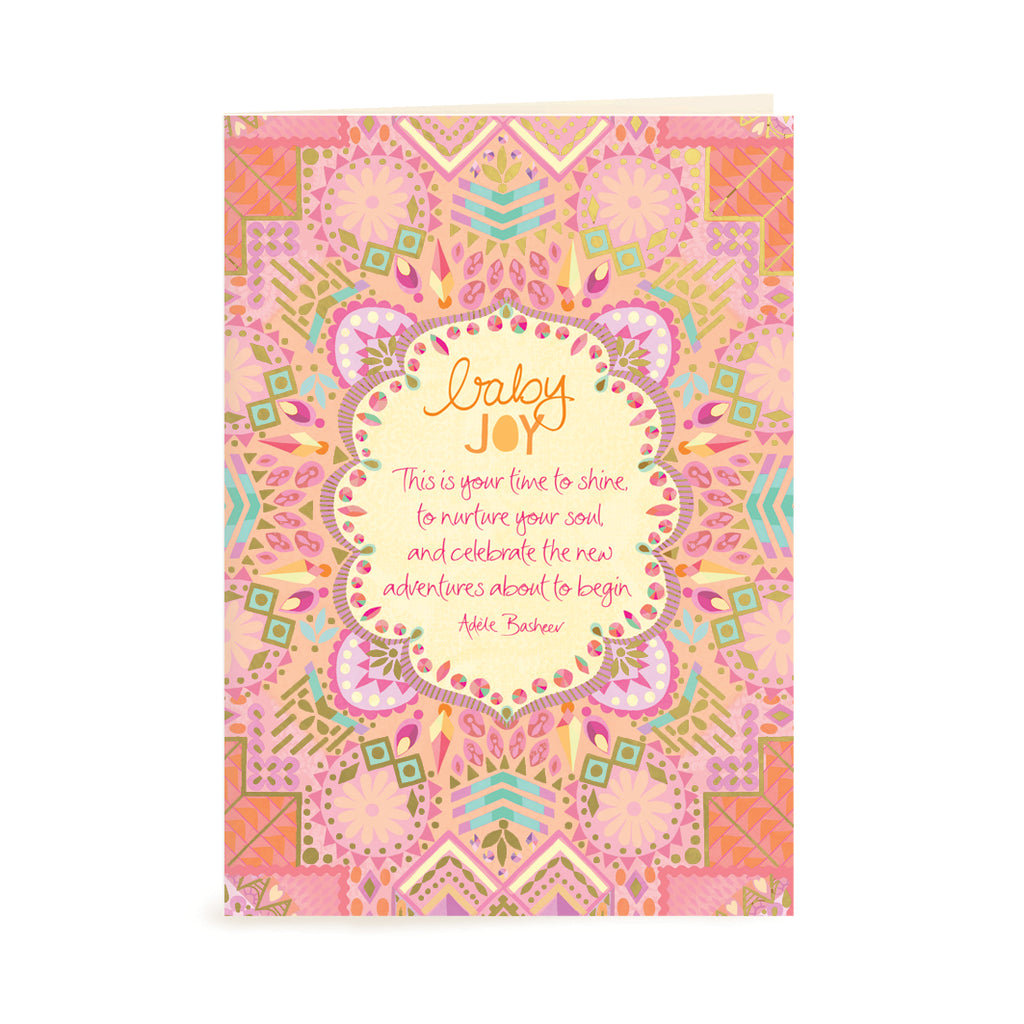 Intrinsic Pink Baby Girl Shower Greeting Gift Card with inspirational baby quote