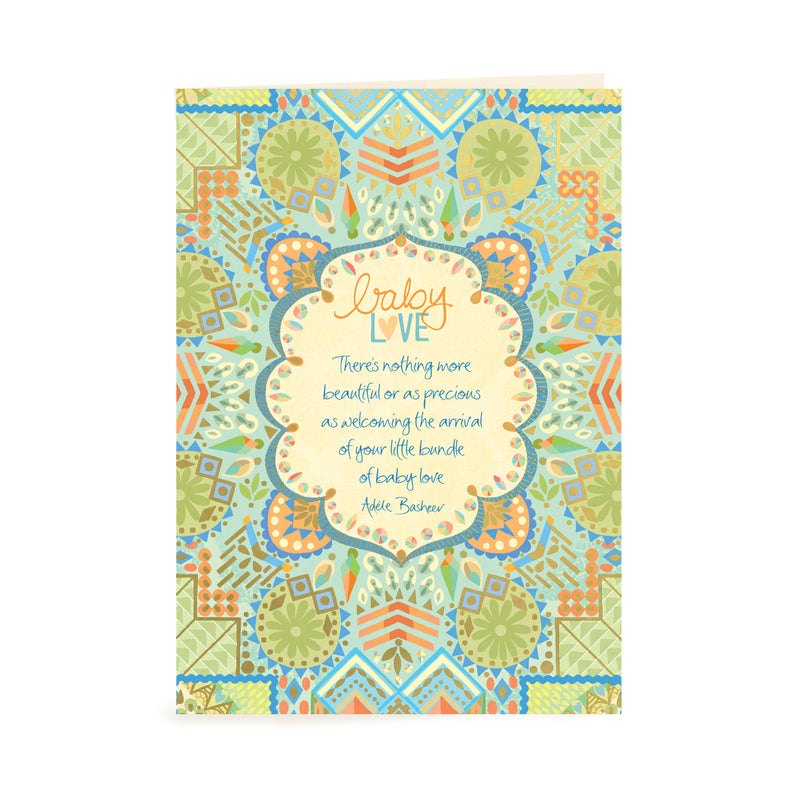 Intrinsic Blue and Green Baby Love Greeting Card with inspirational quote