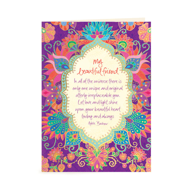 Intrinsic Purple Beautiful Friend Greeting Card with inspirational friendship quote