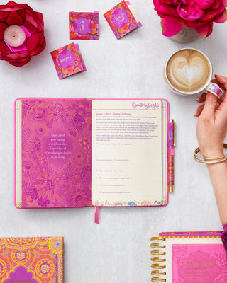 Use the self-reflective Quarterly Insights in the Intrinsic Rose Quartz Year for You Diary - with guided journaling prompts, self-care tips & motivational messages by Adèle Basheer.