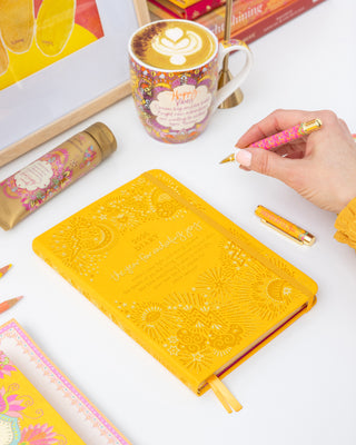 Inspirational Limoncello yellow Radiating Joy Diary - personal organiser by Intrinsic with tools  for wellbeing & growth, and motivational messages by Adèle Basheer.