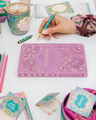 Motivational Intrinsic Moonlit Mauve Year for Abundance Diary with Adèle Basheer quotes. Australian and New Zealand dates. 