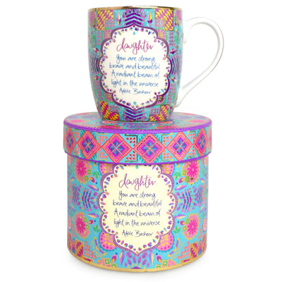 Intrinsic Daughter Mug with inspirational quote by Adèle Basheer. Australian Daughter present for birthdays, Christmas, Mother's Day and just because. Blue, purple and pink ceramic mug with beautiful daughter quote