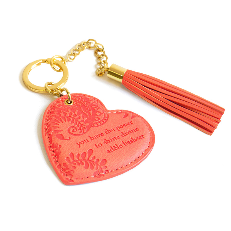 Motivational quote peach coral key chain with gold tassel. Easy to find keys, decorate handbag or schoolbag, on the go inspirational accessory. Designed in South Australia. Gift Boxed. 