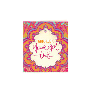 Australian Brand Intrinsic Good Luck You've Got This Gift Tag to inspire in gifts for her and personalised gifts. Red, pink and orange bohemian patterned present tag with gold foil for strength. Inspirational good luck swing tag with heartfelt quote by Adele Basheer. Blank Inside for you message. 