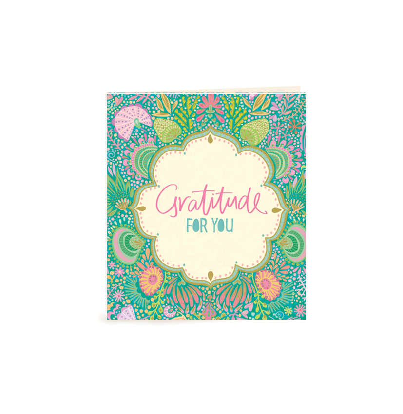 Australian Brand Intrinsic Gratitude For You Gift Tag for showing appreciation, thanks and best wishes. Complete your gift packs, gifts for her and birthday gifts with this present tag with pretty turquoise hues on a unique floral design and gold foil. Inspirational occasion swing tag for joy and gratitude with heartfelt quote by Adele Basheer. Blank Inside for your message. 