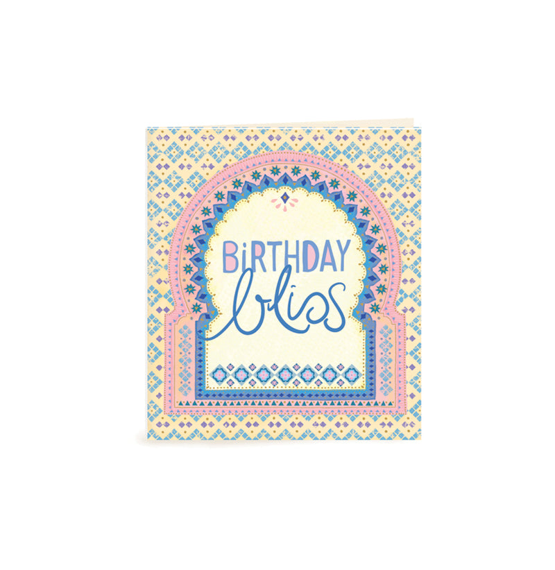 Australian Brand Intrinsic Birthday Bliss Gift Tag for showing love and appreciation. Complete your gift packs, gifts for her and birthday gifts with this present tag with soulful pops of pink and blue on a unique bohemian design and gold foil. Birthday swing tag with heartfelt quote by Adele Basheer. Blank Inside for your message. 