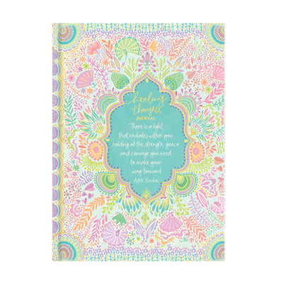 Intrinsic Healing Thoughts Journal for strength and healing. Unique green, purple and yellow floral illustration with gold foil and inspirational quote on cover by Adele Basheer. A5 Hardcover guided journal, activities, ideas and reflection for gaining strength on the journey through illness, job loss, divorce, breakup, grief, moving, depression, anxiety and healing.