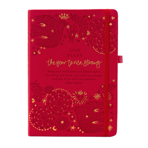 2025 red diary with gold and Adele Basheer inspirational messages