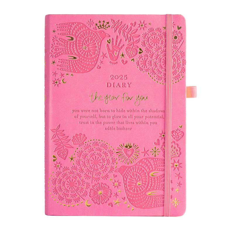 2025 pink and gold diary with inspirational quotes