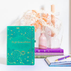 Intrinsic's Australian 2025 Turquoise Teal Diary with Adèle Basheer inspirational quotes and affirmations