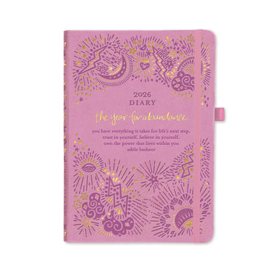 Intrinsic Moonlit Mauve Year for Abundance Diary Planner Organiser for personal growth with soulful journaling prompts, habit tracking and weekly spreads.
