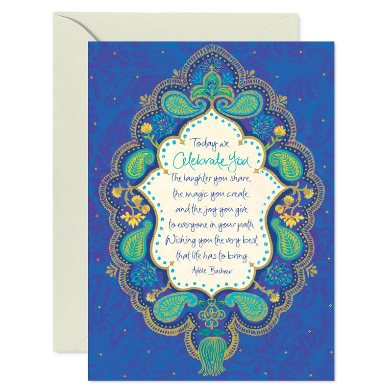 Intrinsic blue and green Celebrate Birthday Greeting Card with inspirational quote